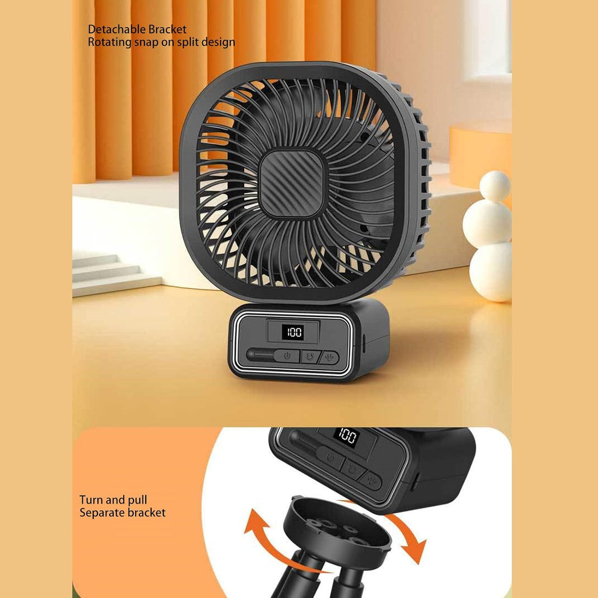 Portable Stroller Fan, Flexible Tripod Clip Fan with 3 Wind Speeds & Auto Oscillating, Detachable Night Light, Portable Cooling for Stroller Bike Desk