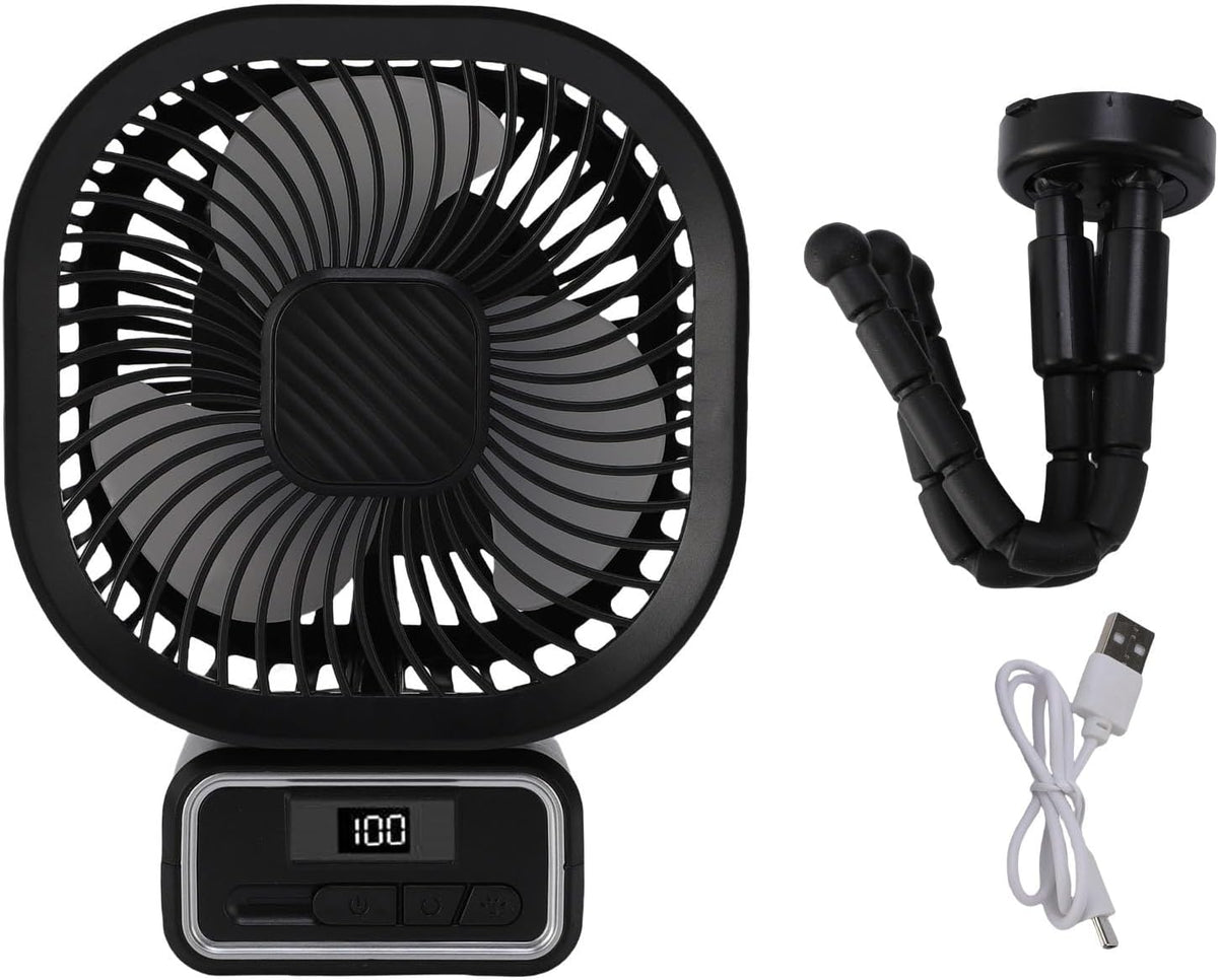 Portable Stroller Fan, Flexible Tripod Clip Fan with 3 Wind Speeds & Auto Oscillating, Detachable Night Light, Portable Cooling for Stroller Bike Desk