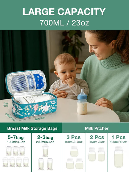Breast Milk Cooler Travel Bag with Temperature Display, Holds 20oz Breastmilk Storage Bag with 2 Breast Milk Ice Pack, Cooling & Waterproof Portable Cooler for Moms on The Go (Lily)