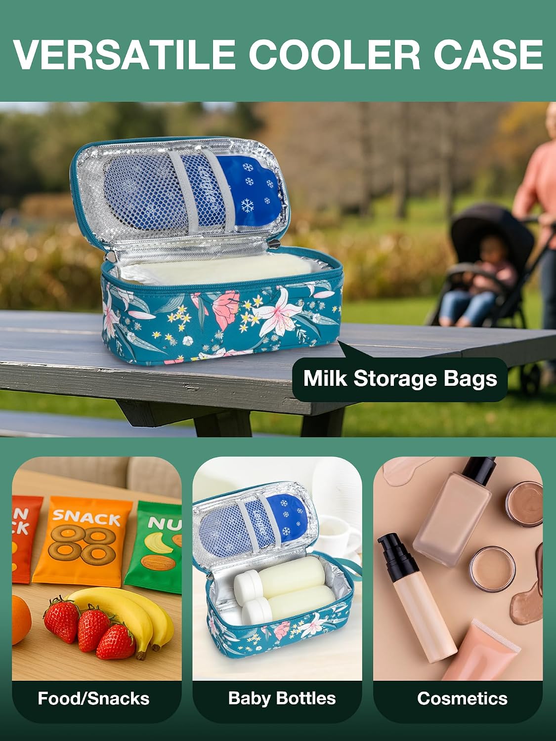 Breast Milk Cooler Travel Bag with Temperature Display, Holds 20oz Breastmilk Storage Bag with 2 Breast Milk Ice Pack, Cooling & Waterproof Portable Cooler for Moms on The Go (Lily)