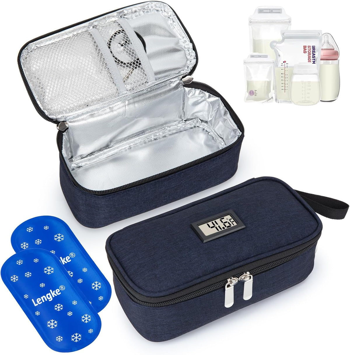 Breast Milk Cooler Travel Bag with Temperature Display, Holds 20oz Breastmilk Storage Bag with 2 Breast Milk Ice Pack, Cooling & Waterproof Portable Cooler for Moms on The Go (Lily)