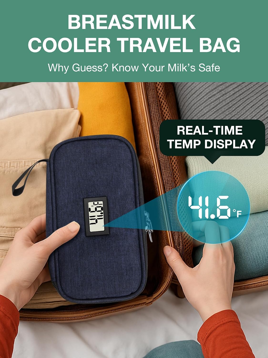 Breast Milk Cooler Travel Bag with Temperature Display, Holds 20oz Breastmilk Storage Bag with 2 Breast Milk Ice Pack, Cooling & Waterproof Portable Cooler for Moms on The Go (Lily)