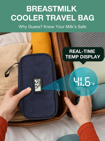 Breast Milk Cooler Travel Bag with Temperature Display, Holds 20oz Breastmilk Storage Bag with 2 Breast Milk Ice Pack, Cooling & Waterproof Portable Cooler for Moms on The Go (Lily)