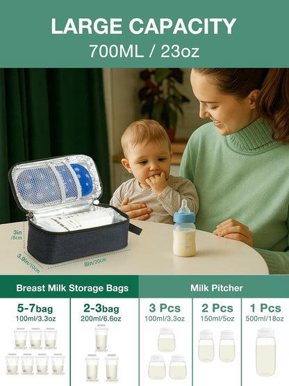 Breast Milk Cooler Travel Bag with Temperature Display, Holds 20oz Breastmilk Storage Bag with 2 Breast Milk Ice Pack, Cooling & Waterproof Portable Cooler for Moms on The Go (Lily)