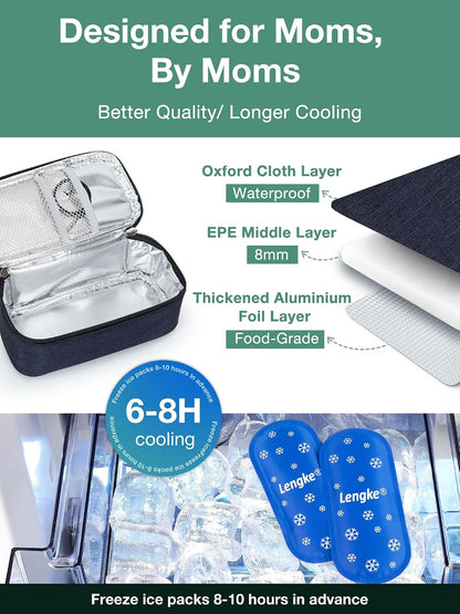 Breast Milk Cooler Travel Bag with Temperature Display, Holds 20oz Breastmilk Storage Bag with 2 Breast Milk Ice Pack, Cooling & Waterproof Portable Cooler for Moms on The Go (Lily)