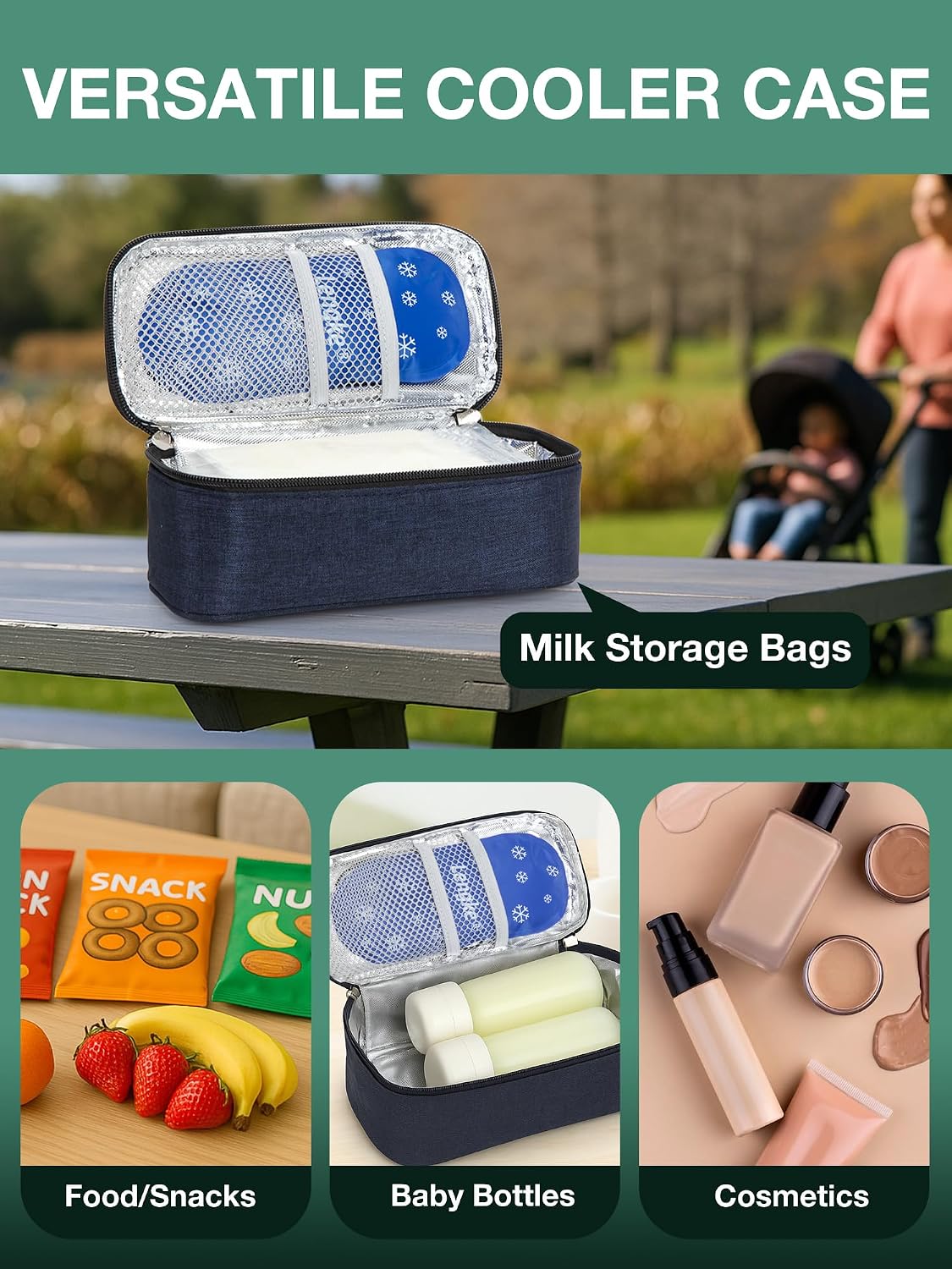 Breast Milk Cooler Travel Bag with Temperature Display, Holds 20oz Breastmilk Storage Bag with 2 Breast Milk Ice Pack, Cooling & Waterproof Portable Cooler for Moms on The Go (Lily)
