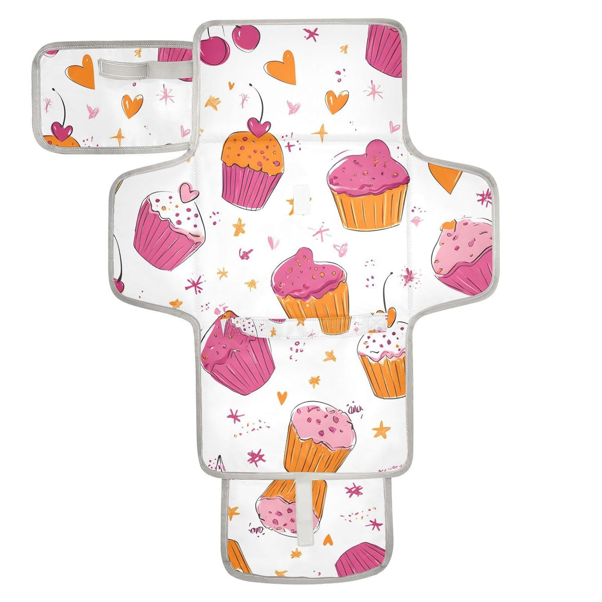 Cupcake and Cherry Heart Portable Diaper Changing Pad for Newborn Girl & Boy - Baby Changing Pad Lightweight Waterproof Travel Changing Kit
