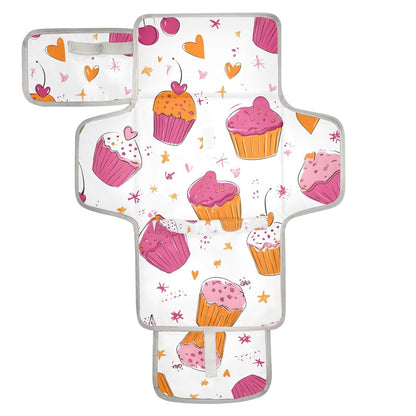 Cupcake and Cherry Heart Portable Diaper Changing Pad for Newborn Girl & Boy - Baby Changing Pad Lightweight Waterproof Travel Changing Kit
