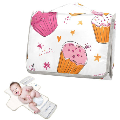 Cupcake and Cherry Heart Portable Diaper Changing Pad for Newborn Girl & Boy - Baby Changing Pad Lightweight Waterproof Travel Changing Kit