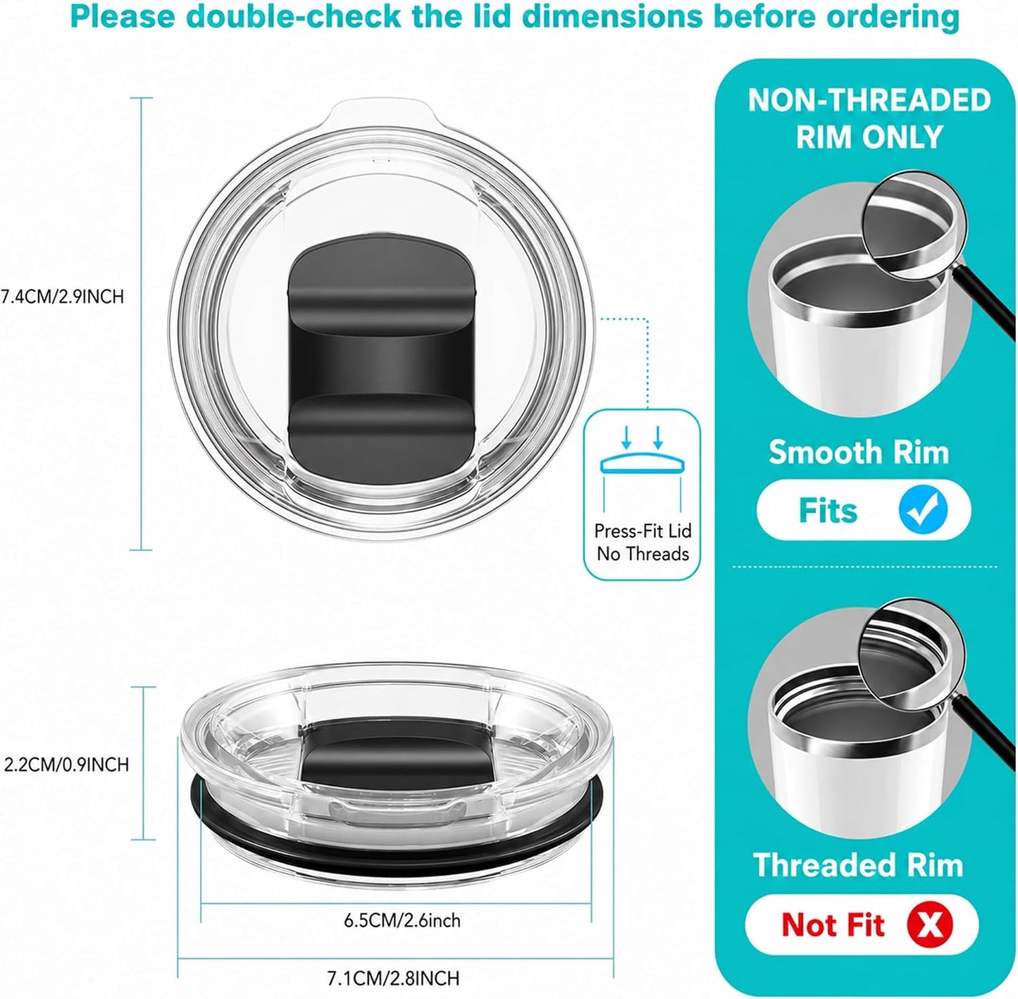 10 oz Wine Tumbler Lid, Replacement Lids Compatible for YETI 6 oz Espresso Mugs and 8 oz Stackable Cup, Travel Spill Proof Cup Covers with Magnetic Slider Switch, BPA Free
