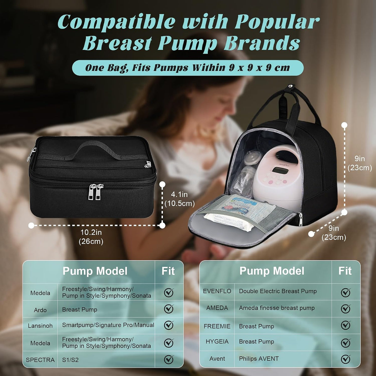 Breast Pump Bag with Insulated Cooler, Double-Layer Pumping Bag for Work & Travel, Fits Most Electric Breast Pumps, Includes 10 Ice Packs & Waterproof Mat, Detachable Bottle Cooler Tote, Pink