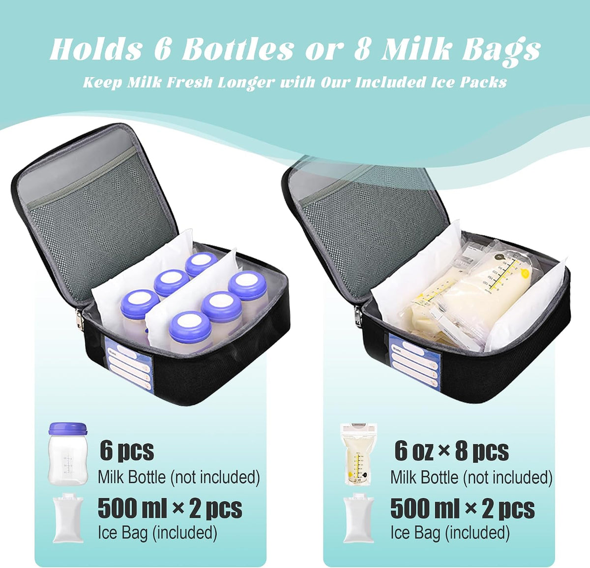 Breast Pump Bag with Insulated Cooler, Double-Layer Pumping Bag for Work & Travel, Fits Most Electric Breast Pumps, Includes 10 Ice Packs & Waterproof Mat, Detachable Bottle Cooler Tote, Pink