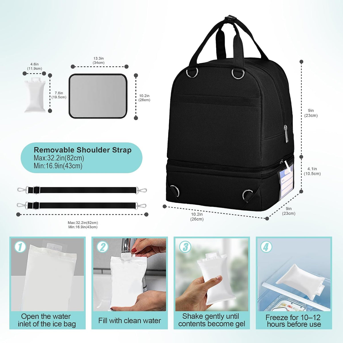 Breast Pump Bag with Insulated Cooler, Double-Layer Pumping Bag for Work & Travel, Fits Most Electric Breast Pumps, Includes 10 Ice Packs & Waterproof Mat, Detachable Bottle Cooler Tote, Pink