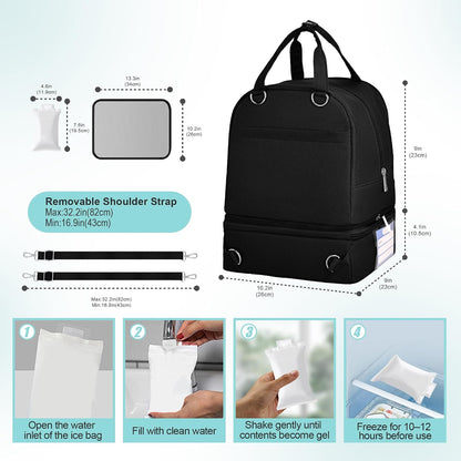 Breast Pump Bag with Insulated Cooler, Double-Layer Pumping Bag for Work & Travel, Fits Most Electric Breast Pumps, Includes 10 Ice Packs & Waterproof Mat, Detachable Bottle Cooler Tote, Pink