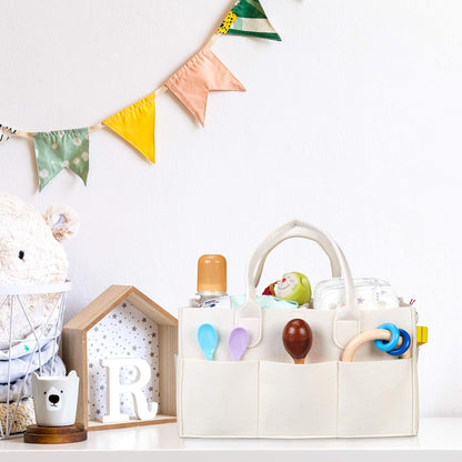 Baby Diaper Caddy, 11 Compartments, Removable Dividers, Portable Felt Bag, H x W x D: 34 x 33 x 23 cm, Beige, 100%