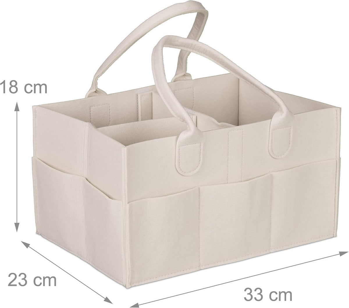 Baby Diaper Caddy, 11 Compartments, Removable Dividers, Portable Felt Bag, H x W x D: 34 x 33 x 23 cm, Beige, 100%