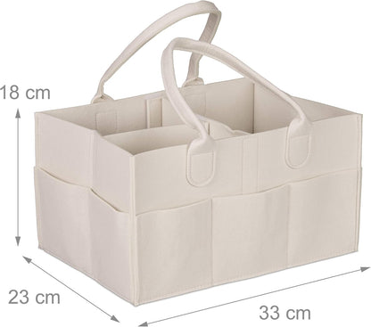 Baby Diaper Caddy, 11 Compartments, Removable Dividers, Portable Felt Bag, H x W x D: 34 x 33 x 23 cm, Beige, 100%