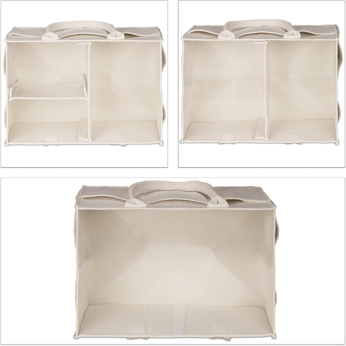 Baby Diaper Caddy, 11 Compartments, Removable Dividers, Portable Felt Bag, H x W x D: 34 x 33 x 23 cm, Beige, 100%
