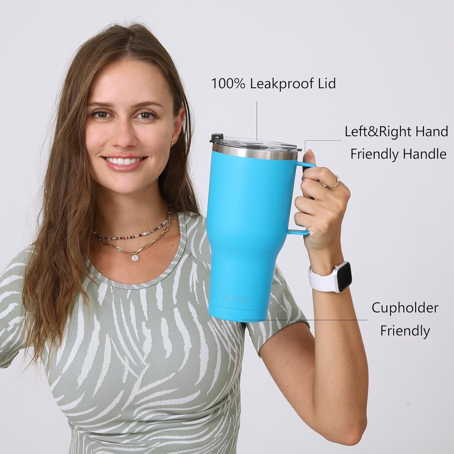 40 oz Tumbler with Handle and Straw, Insulated Tumbler with Handle Leak Proof, Large Tumbler with Lid and Straw(Lake blue)