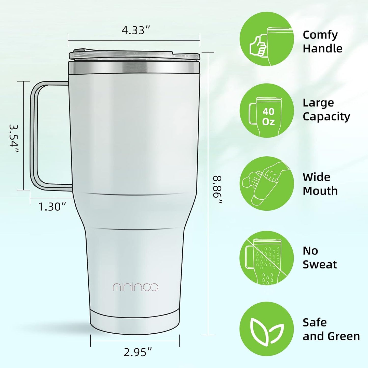 40 oz Tumbler with Handle and Straw, Insulated Tumbler with Handle Leak Proof, Large Tumbler with Lid and Straw(Lake blue)