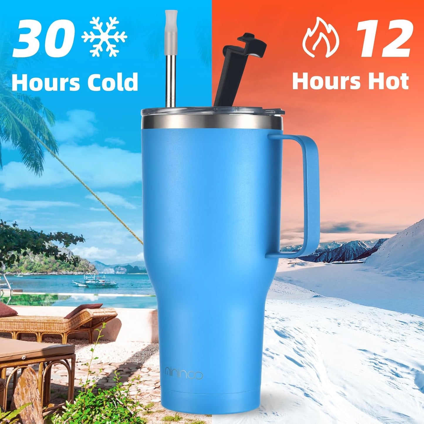 40 oz Tumbler with Handle and Straw, Insulated Tumbler with Handle Leak Proof, Large Tumbler with Lid and Straw(Lake blue)