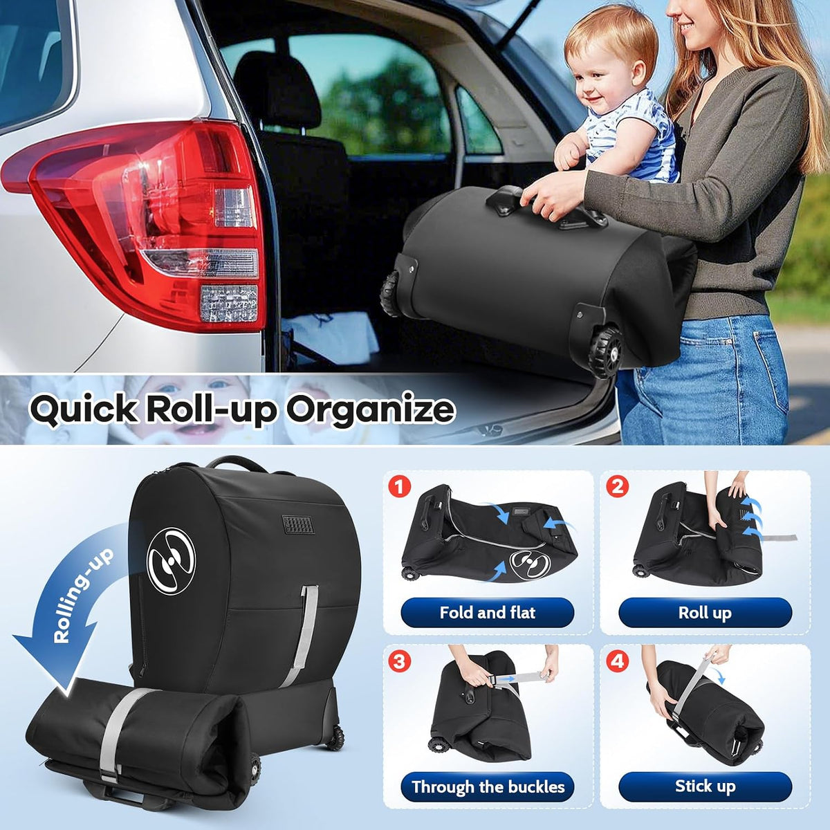 Infant Car Seat Travel Bag for Airplane with Wheels