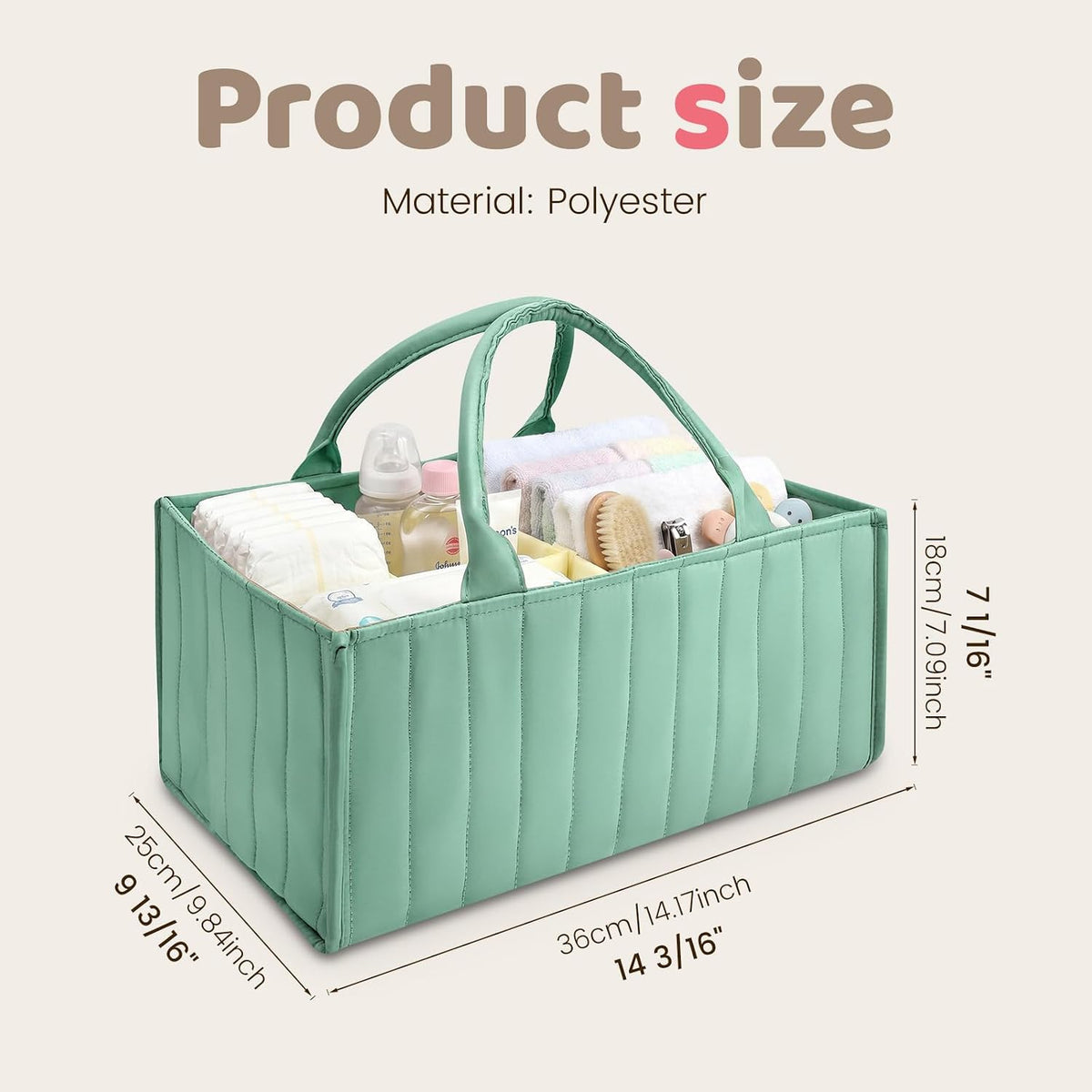 Baby Diaper Caddy Organizer, Nursery Storage Bin Basket with Handle Portable Diaper Organizer Suitable for Indoor Outdoor(khaki)