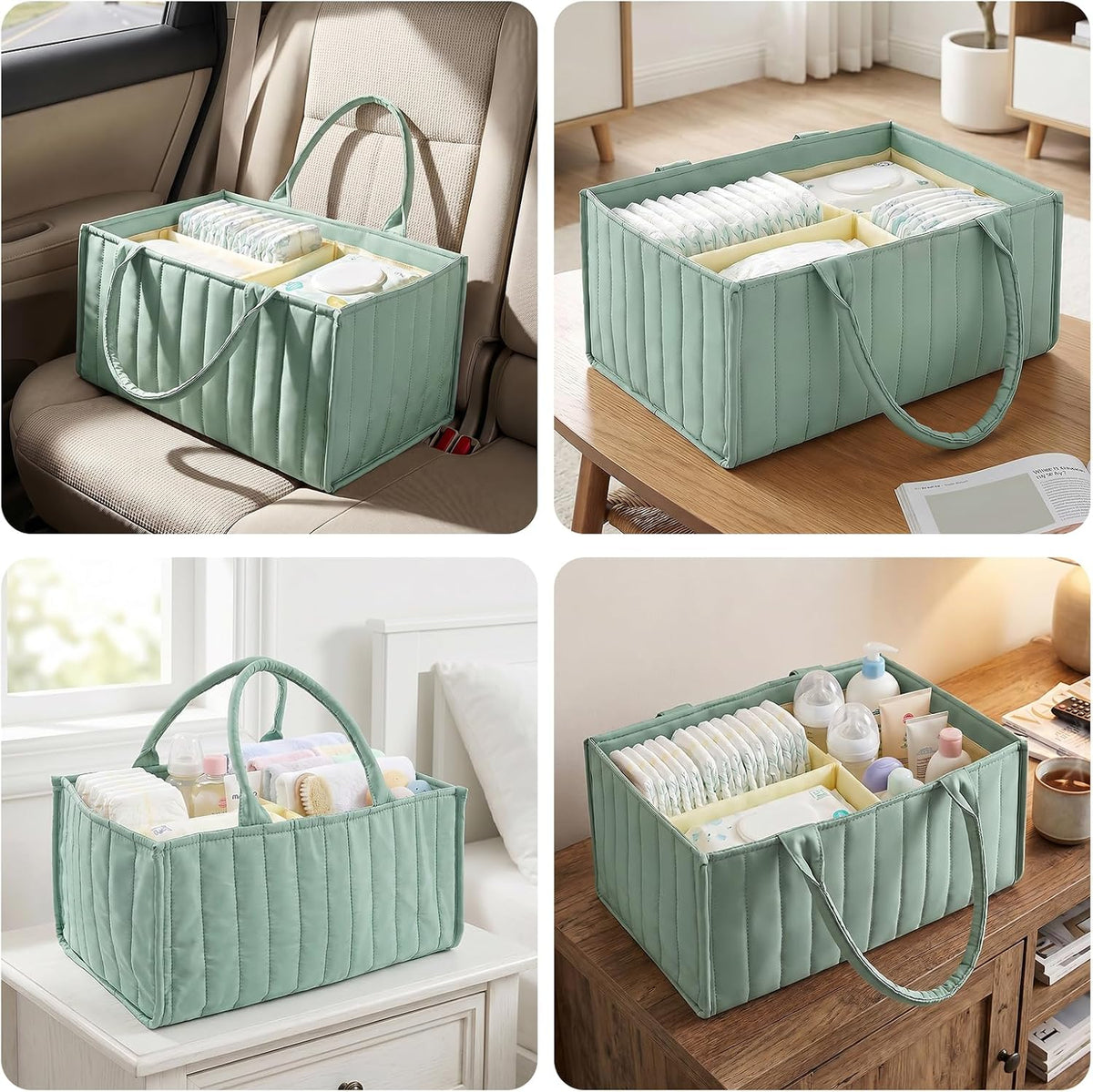 Baby Diaper Caddy Organizer, Nursery Storage Bin Basket with Handle Portable Diaper Organizer Suitable for Indoor Outdoor(khaki)