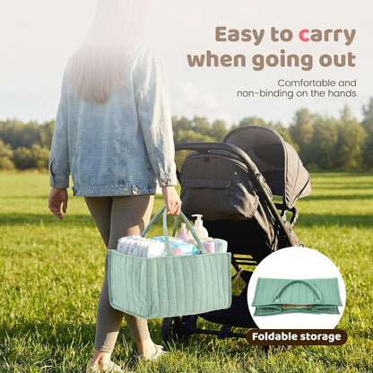 Baby Diaper Caddy Organizer, Nursery Storage Bin Basket with Handle Portable Diaper Organizer Suitable for Indoor Outdoor(khaki)