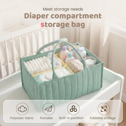 Baby Diaper Caddy Organizer, Nursery Storage Bin Basket with Handle Portable Diaper Organizer Suitable for Indoor Outdoor(khaki)