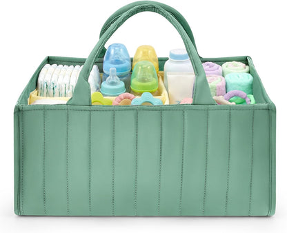 Baby Diaper Caddy Organizer, Nursery Storage Bin Basket with Handle Portable Diaper Organizer Suitable for Indoor Outdoor(khaki)