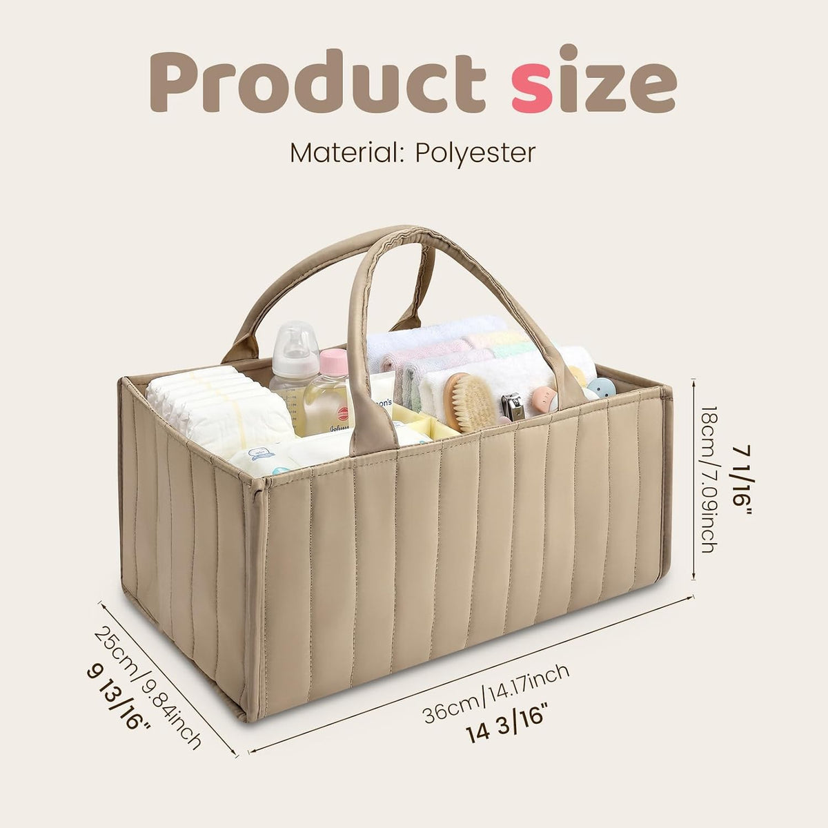 Baby Diaper Caddy Organizer, Nursery Storage Bin Basket with Handle Portable Diaper Organizer Suitable for Indoor Outdoor(khaki)
