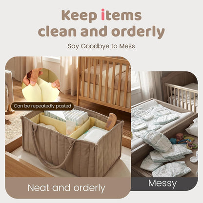 Baby Diaper Caddy Organizer, Nursery Storage Bin Basket with Handle Portable Diaper Organizer Suitable for Indoor Outdoor(khaki)