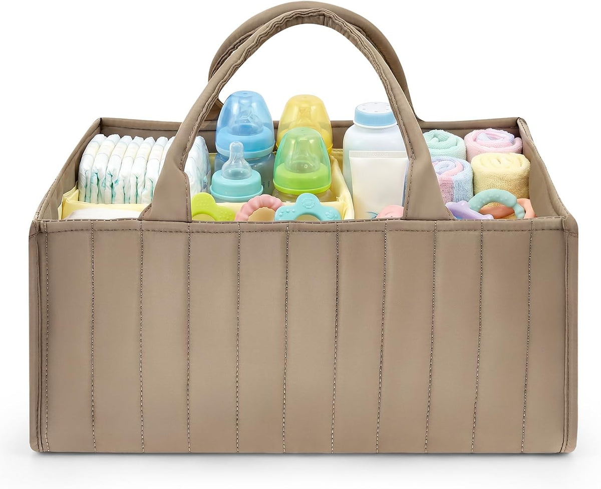 Baby Diaper Caddy Organizer, Nursery Storage Bin Basket with Handle Portable Diaper Organizer Suitable for Indoor Outdoor(khaki)