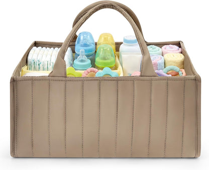 Baby Diaper Caddy Organizer, Nursery Storage Bin Basket with Handle Portable Diaper Organizer Suitable for Indoor Outdoor(khaki)