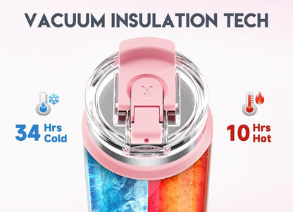 40oz Tumbler with Handle, Stainless Steel Travel Mug with 2-in-1 Straw and Sip Lid, Vacuum Insulated Coffee Mug, 100% Leak Proof, Keeps Cold for 34 Hours or Hot for 10 Hours (Flamingo)