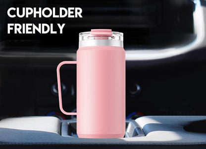 40oz Tumbler with Handle, Stainless Steel Travel Mug with 2-in-1 Straw and Sip Lid, Vacuum Insulated Coffee Mug, 100% Leak Proof, Keeps Cold for 34 Hours or Hot for 10 Hours (Flamingo)