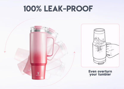 40oz Tumbler with Handle, Stainless Steel Travel Mug with 2-in-1 Straw and Sip Lid, Vacuum Insulated Coffee Mug, 100% Leak Proof, Keeps Cold for 34 Hours or Hot for 10 Hours (Flamingo)