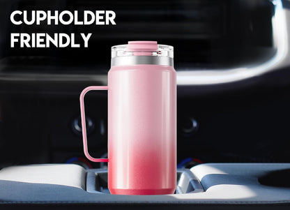 40oz Tumbler with Handle, Stainless Steel Travel Mug with 2-in-1 Straw and Sip Lid, Vacuum Insulated Coffee Mug, 100% Leak Proof, Keeps Cold for 34 Hours or Hot for 10 Hours (Flamingo)