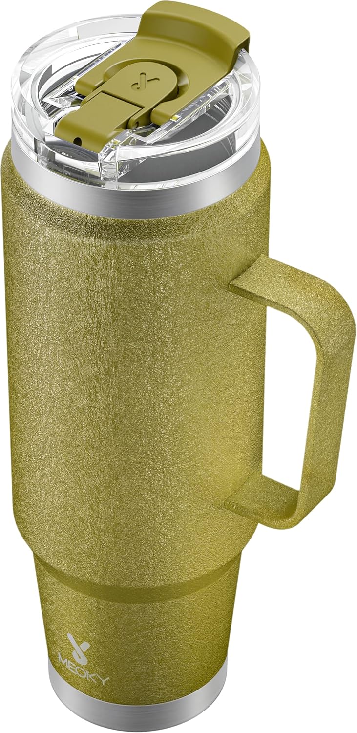 40oz Tumbler with Handle, Stainless Steel Travel Mug with 2-in-1 Straw and Sip Lid, Vacuum Insulated Coffee Mug, 100% Leak Proof, Keeps Cold for 34 Hours or Hot for 10 Hours (Flamingo)