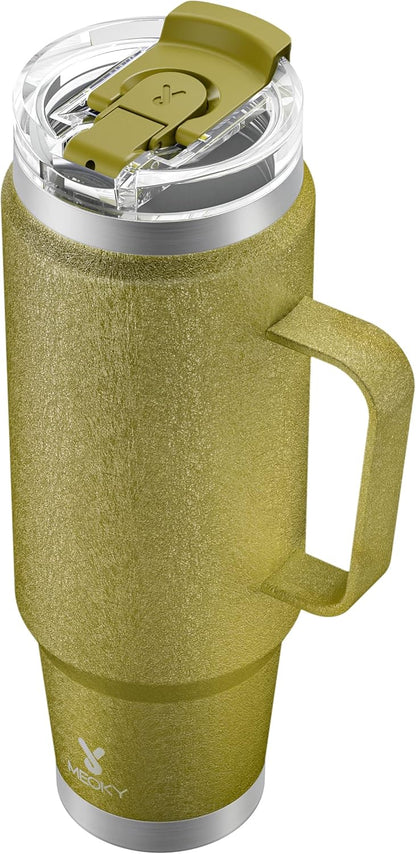 40oz Tumbler with Handle, Stainless Steel Travel Mug with 2-in-1 Straw and Sip Lid, Vacuum Insulated Coffee Mug, 100% Leak Proof, Keeps Cold for 34 Hours or Hot for 10 Hours (Flamingo)