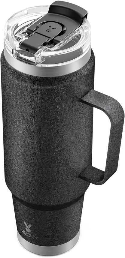 40oz Tumbler with Handle, Stainless Steel Travel Mug with 2-in-1 Straw and Sip Lid, Vacuum Insulated Coffee Mug, 100% Leak Proof, Keeps Cold for 34 Hours or Hot for 10 Hours (Flamingo)