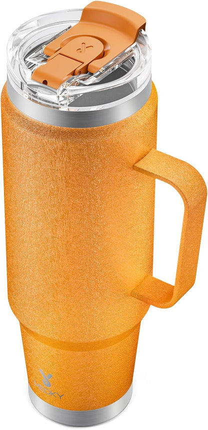 40oz Tumbler with Handle, Stainless Steel Travel Mug with 2-in-1 Straw and Sip Lid, Vacuum Insulated Coffee Mug, 100% Leak Proof, Keeps Cold for 34 Hours or Hot for 10 Hours (Flamingo)