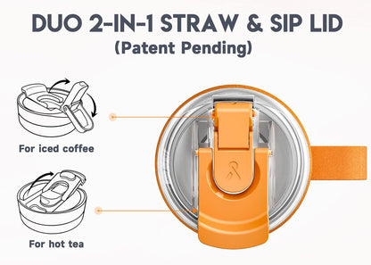 40oz Tumbler with Handle, Stainless Steel Travel Mug with 2-in-1 Straw and Sip Lid, Vacuum Insulated Coffee Mug, 100% Leak Proof, Keeps Cold for 34 Hours or Hot for 10 Hours (Flamingo)
