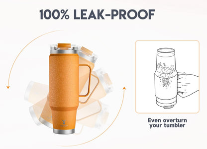40oz Tumbler with Handle, Stainless Steel Travel Mug with 2-in-1 Straw and Sip Lid, Vacuum Insulated Coffee Mug, 100% Leak Proof, Keeps Cold for 34 Hours or Hot for 10 Hours (Flamingo)