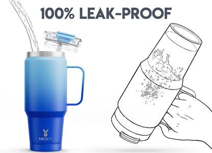 40oz Tumbler with Handle, Stainless Steel Travel Mug with 2-in-1 Straw and Sip Lid, Vacuum Insulated Coffee Mug, 100% Leak Proof, Keeps Cold for 34 Hours or Hot for 10 Hours (Flamingo)