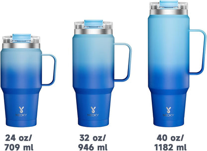 40oz Tumbler with Handle, Stainless Steel Travel Mug with 2-in-1 Straw and Sip Lid, Vacuum Insulated Coffee Mug, 100% Leak Proof, Keeps Cold for 34 Hours or Hot for 10 Hours (Flamingo)
