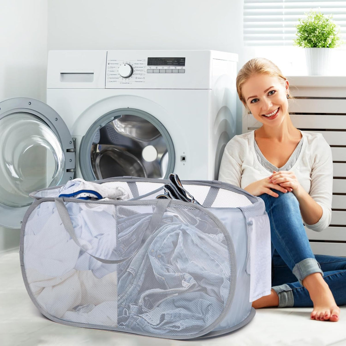Foldable Laundry Baskets, Collapsible Mesh Laundry Hamper, Durable Pop Up Laundry Basket, 3 Compartments Clothes Hampers for Laundry, Easy to Carry & Sort for Dorm, Home, Kids Room, Travel Black