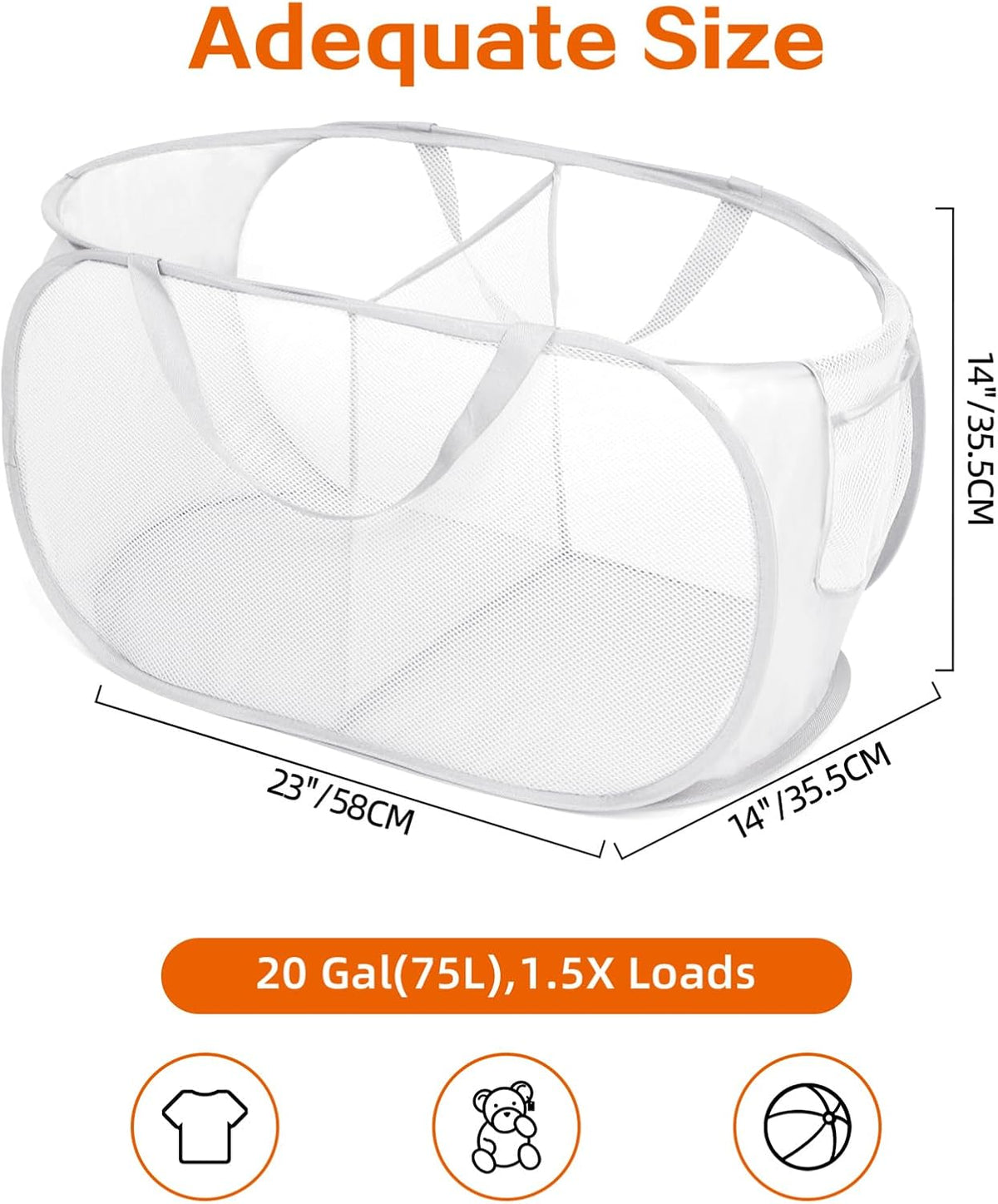 Foldable Laundry Baskets, Collapsible Mesh Laundry Hamper, Durable Pop Up Laundry Basket, 3 Compartments Clothes Hampers for Laundry, Easy to Carry & Sort for Dorm, Home, Kids Room, Travel Black