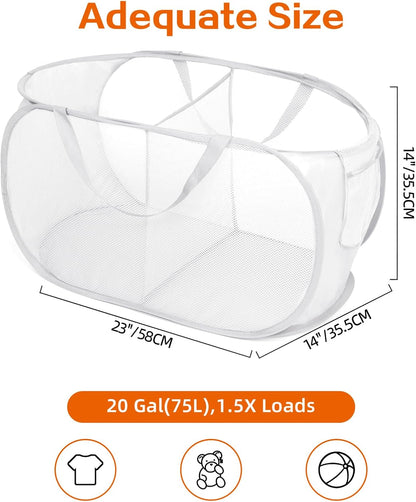 Foldable Laundry Baskets, Collapsible Mesh Laundry Hamper, Durable Pop Up Laundry Basket, 3 Compartments Clothes Hampers for Laundry, Easy to Carry & Sort for Dorm, Home, Kids Room, Travel Black